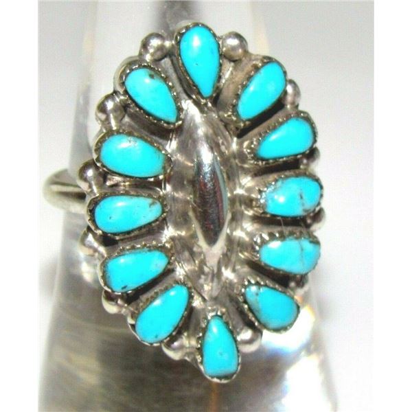 Zuni Turquoise Cluster Ring Size 7 Sterling Silver Mary