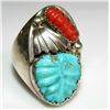 Image 1 : OLD PAWN ZUNI RING SIZE 11 HAND CARVED TURQUOISE LEAF