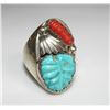 Image 2 : OLD PAWN ZUNI RING SIZE 11 HAND CARVED TURQUOISE LEAF