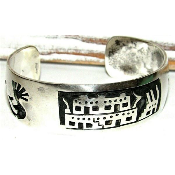 VTG Navajo Sterling Bracelet Hand Etched Pueblo &