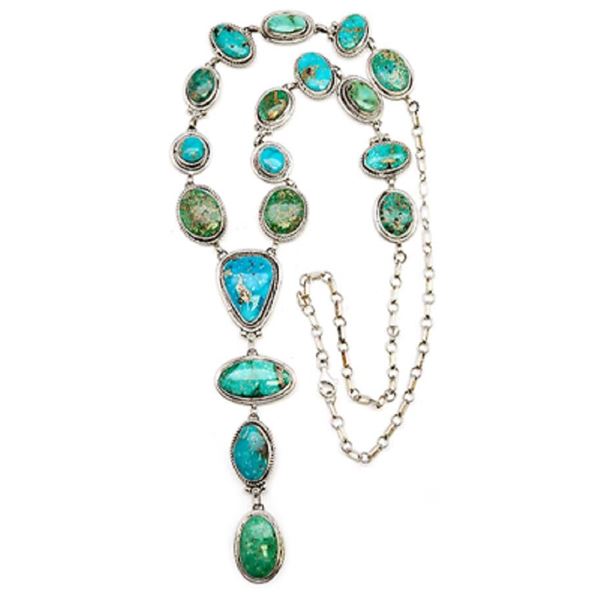 Navajo Royston Turquoise Lariat Necklace Sterling
