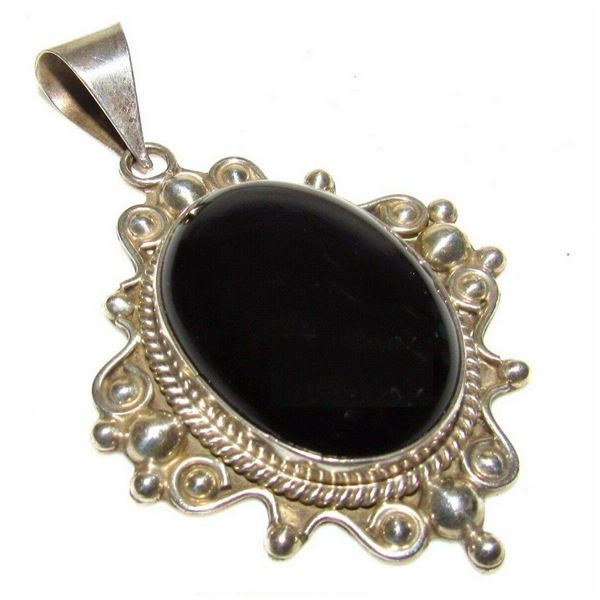 VTG 925 Sterling Silver Taxco Mexico LARGE Black Onyx