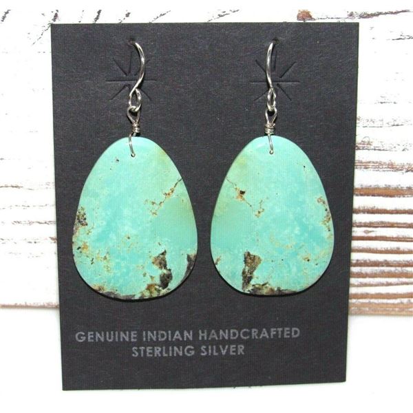 Santo Domingo Turquoise Slab Earrings Silver Wire