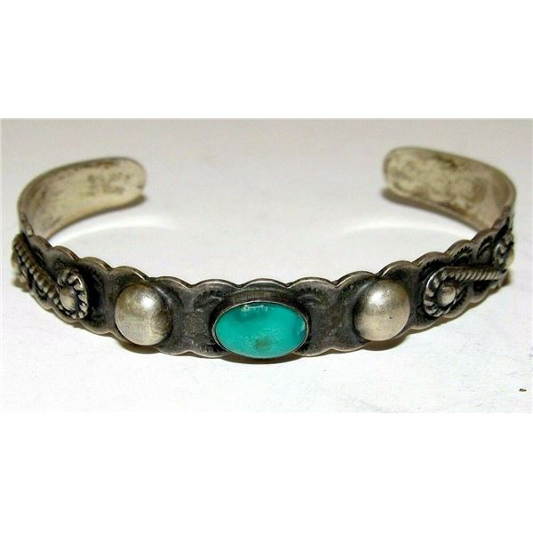 Fred Harvey Era Bracelet Navajo Coin Silver Turquoise