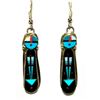 Image 1 : Navajo Sunface Kachina Earrings Jet Opal Inlay Sterling