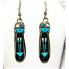 Image 3 : Navajo Sunface Kachina Earrings Jet Opal Inlay Sterling