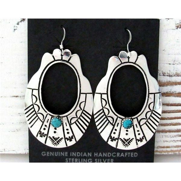 Navajo Tommy Singer Earrings Sterling Silver Turquoise