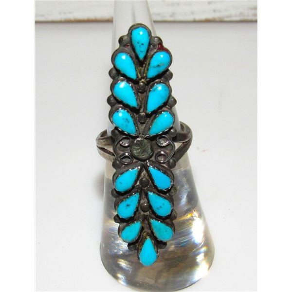 Old Pawn Zuni Cluster Turquoise Statement Ring Size 6