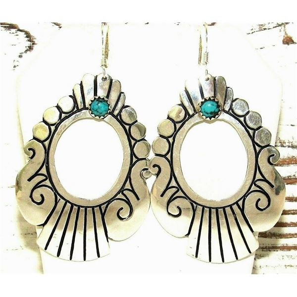 Navajo Tommy Singer Earrings Sterling Silver Turquoise