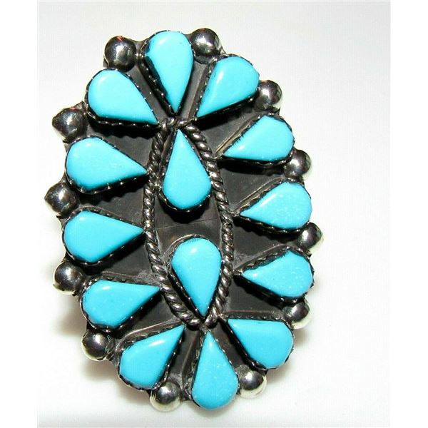 Zuni Turquoise Cluster Ring Size 8 Sterling Silver