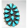 Image 2 : Zuni Turquoise Cluster Ring Size 8 Sterling Silver