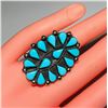 Image 4 : Zuni Turquoise Cluster Ring Size 8 Sterling Silver