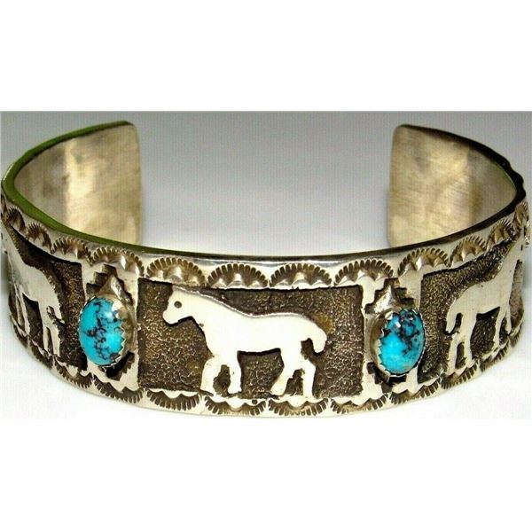 Navajo Sterling Silver Kingman Turquosie Horse Design