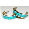 Image 1 : Zuni Turquoise Inlay Hoop Earrings 3/4" Diameter
