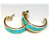 Image 4 : Zuni Turquoise Inlay Hoop Earrings 3/4" Diameter