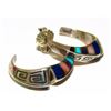 Image 4 : NAVAJO LONN PARKER Hoop Earrings Sterling Silver Inlay