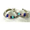 Image 5 : NAVAJO LONN PARKER Hoop Earrings Sterling Silver Inlay