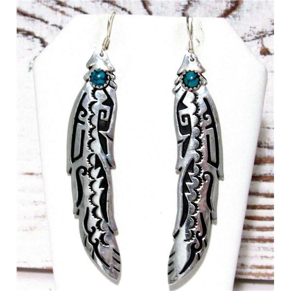 Navajo Tommy Singer Earrings Feather Design Sterling