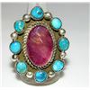 Image 2 : Navajo Turquoise Purple Spiny Cluster Ring Sz 9