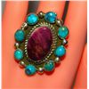 Image 4 : Navajo Turquoise Purple Spiny Cluster Ring Sz 9