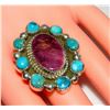 Image 5 : Navajo Turquoise Purple Spiny Cluster Ring Sz 9