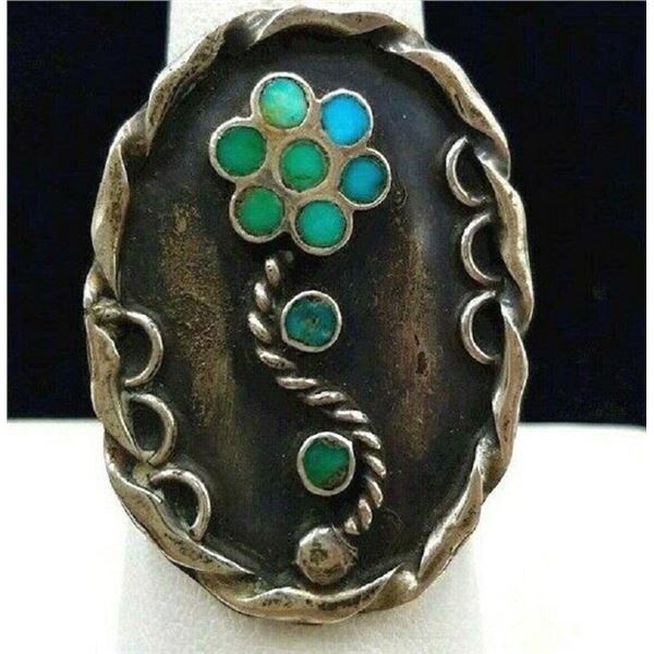 Old Pawn Zuni Dishta Style Ring Size 7.5 Snake Eye