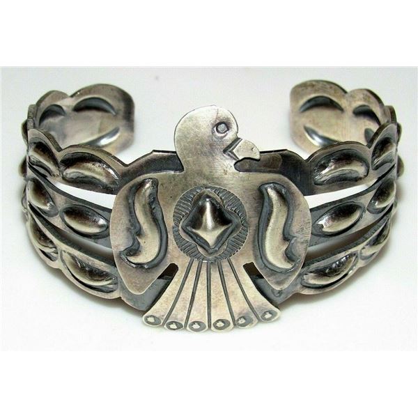 Navajo Thunderbird Cuff Bracelet Sterling Silver Native