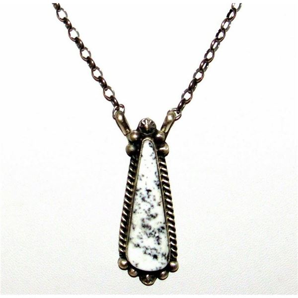 Navajo White Buffalo Bar Necklace Sterling Silver