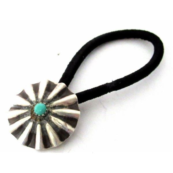 Navajo Small Concho Hair Tie Sterling Silver Turquoise