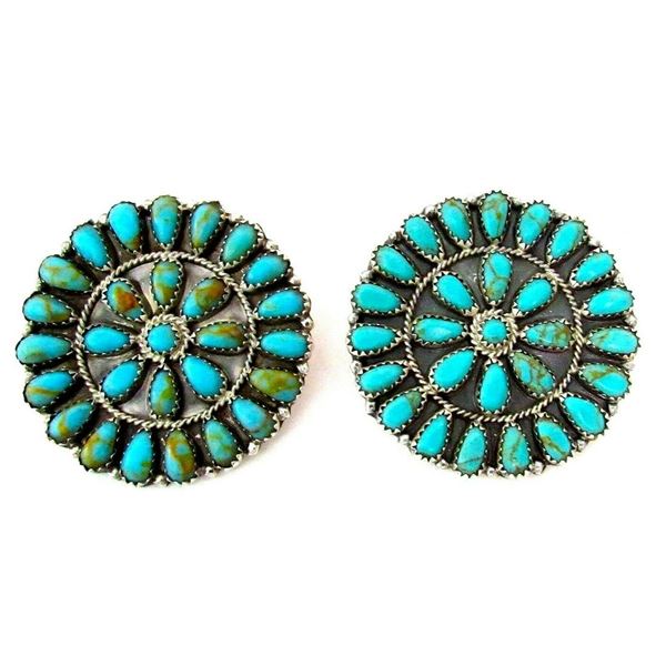 Huge Navajo Turquoise Cluster Post Earrings Sterling