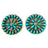 Image 1 : Huge Navajo Turquoise Cluster Post Earrings Sterling