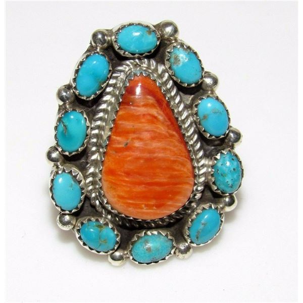 Huge Navajo Nevada Green Turquoise Ring Sz 7 Sterling