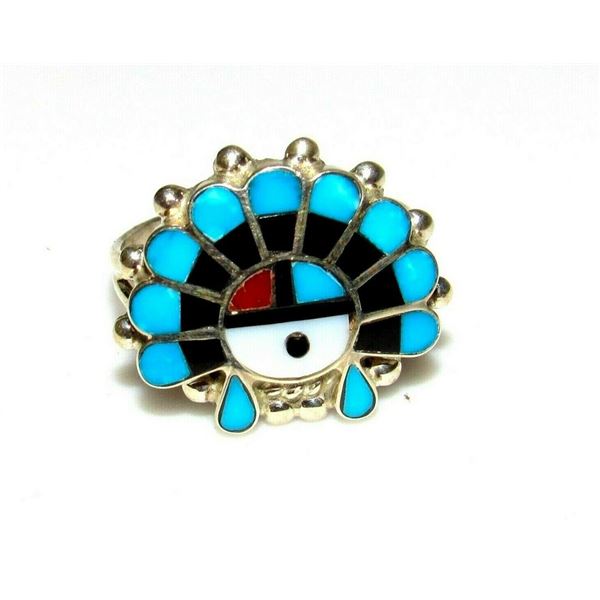 Zuni Sunface Ring Size 6.5 Sterling Silver Turquoise