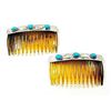 Image 1 : Old Pawn Navajo Turquoise Hair Combs Pair Sterling
