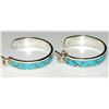 Image 4 : Zuni Turquoise Inlay Hoop Earrings 1 1/4" Diameter