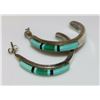Image 3 : VTG Navajo Turquoise Inlay Hoop Earrings 1 1/4"