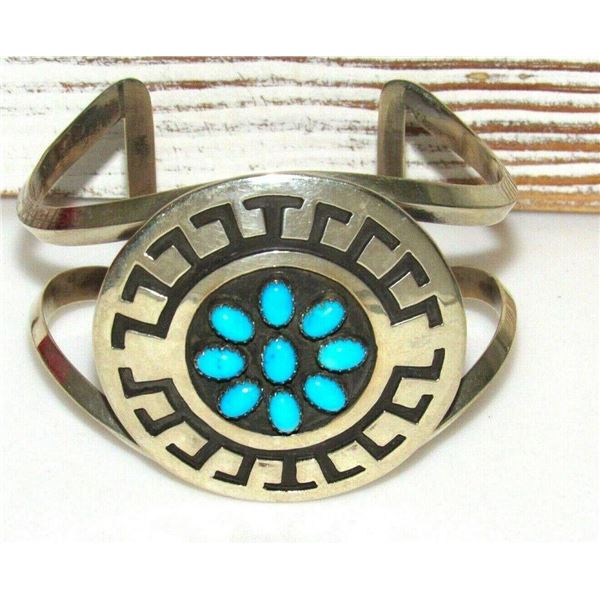 Massive Navajo Turquoise Cluster Bracelet Sterling