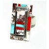 Image 2 : Navajo White Buffalo Turquoise Coral Statement Ring Sz
