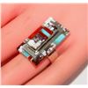 Image 5 : Navajo White Buffalo Turquoise Coral Statement Ring Sz