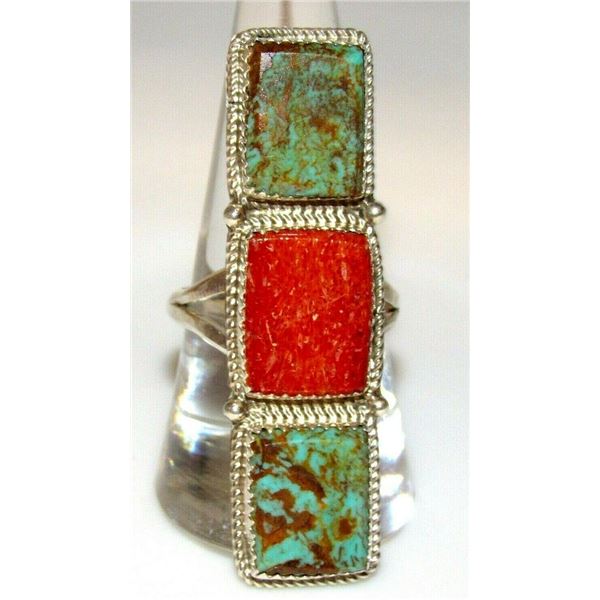 Navajo Turquoise Spiny Oyster Statement Ring Size 9