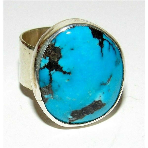 Navajo Kingman Turquoise Ring Size 9 Sterling Silver