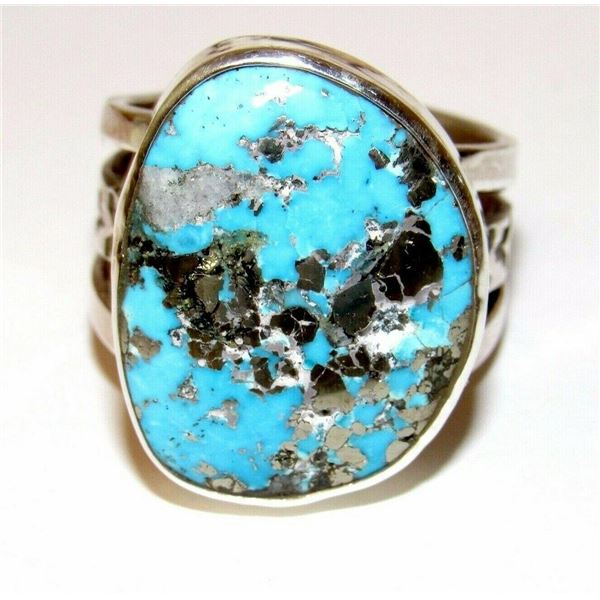 Navajo Kingman Turquoise Ring Size 10 Sterling Silver