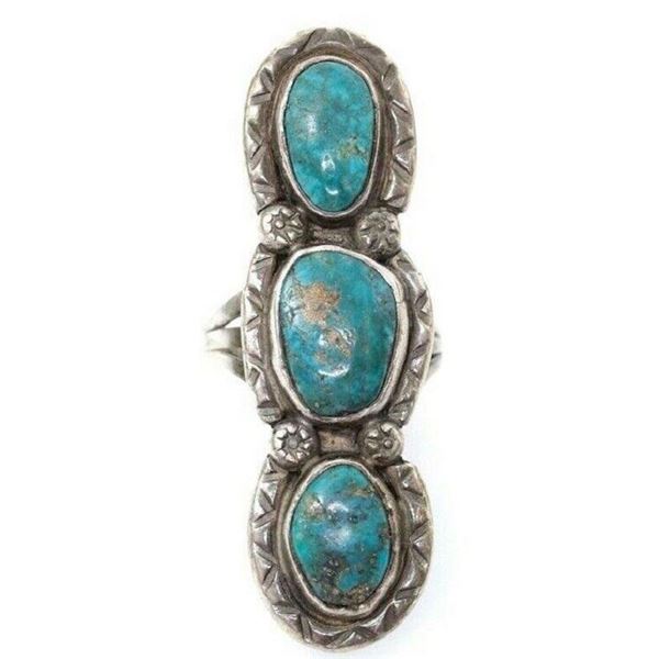 Old Pawn Navajo Turquoise Statement Ring Size 6.5