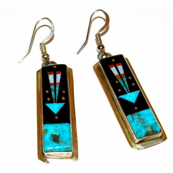 Navajo Galaxy Design Inlay Earrings Turquoise Jet Opal