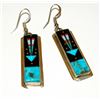 Image 4 : Navajo Galaxy Design Inlay Earrings Turquoise Jet Opal