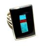 Image 1 : Zuni Jet Turquoise Coral Inlay Ring Sz 7 Sterling H.