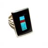 Image 2 : Zuni Jet Turquoise Coral Inlay Ring Sz 7 Sterling H.