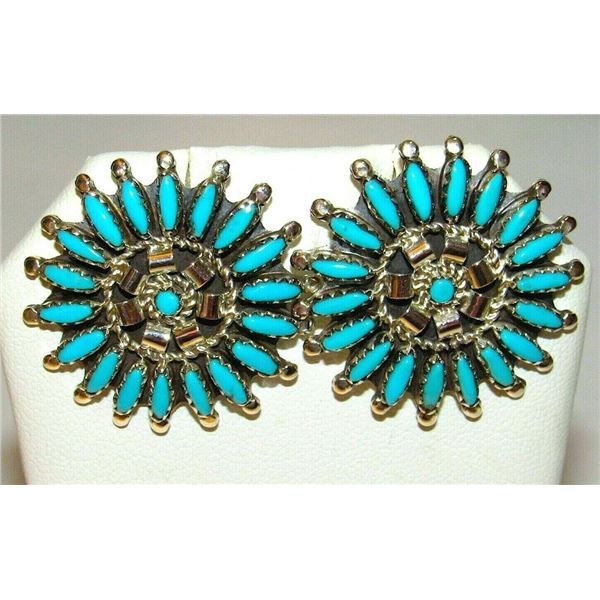 Navajo Turquoise Cluster Post Earrings Sterling Silver