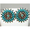 Image 2 : Navajo Turquoise Cluster Post Earrings Sterling Silver