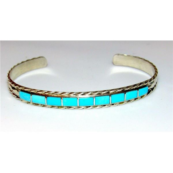 Zuni Turquoise Bracelet Inlay Sterling Native American